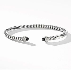 DAVID YURMAN CABLE CLASSIC BRACELET STERLING SILVER BLACK ONYX & PAVE DIAMOND